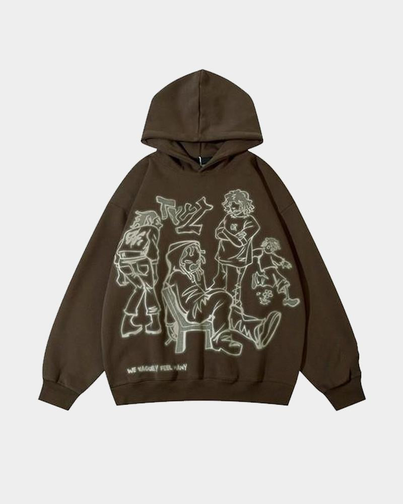 Y2K Graffiti Street Cartoon Character Dynamic Printing Hoodie
