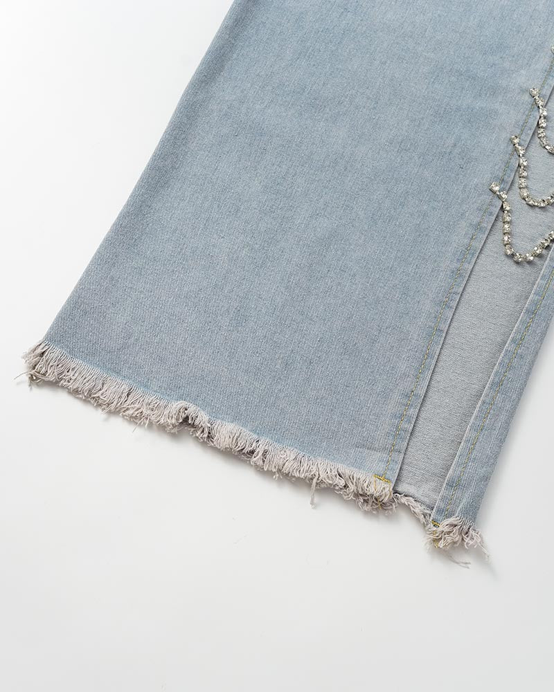 Metal Chain Slit Denim Jeans